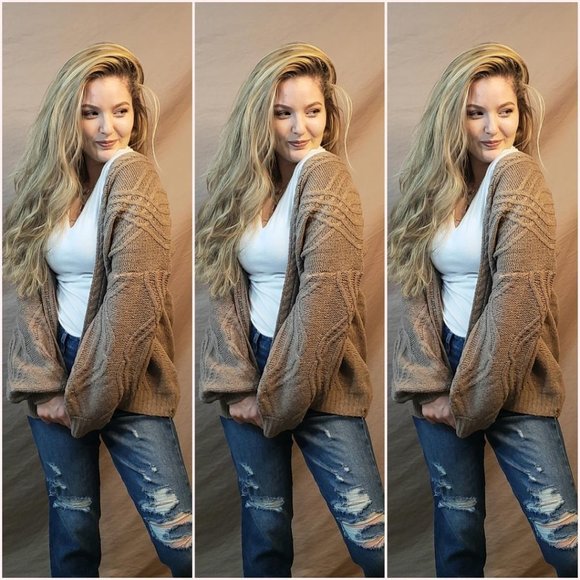 Taylor & Cambria Sweaters - Oversized Balloon Sleeve Cable Knit Cardigan